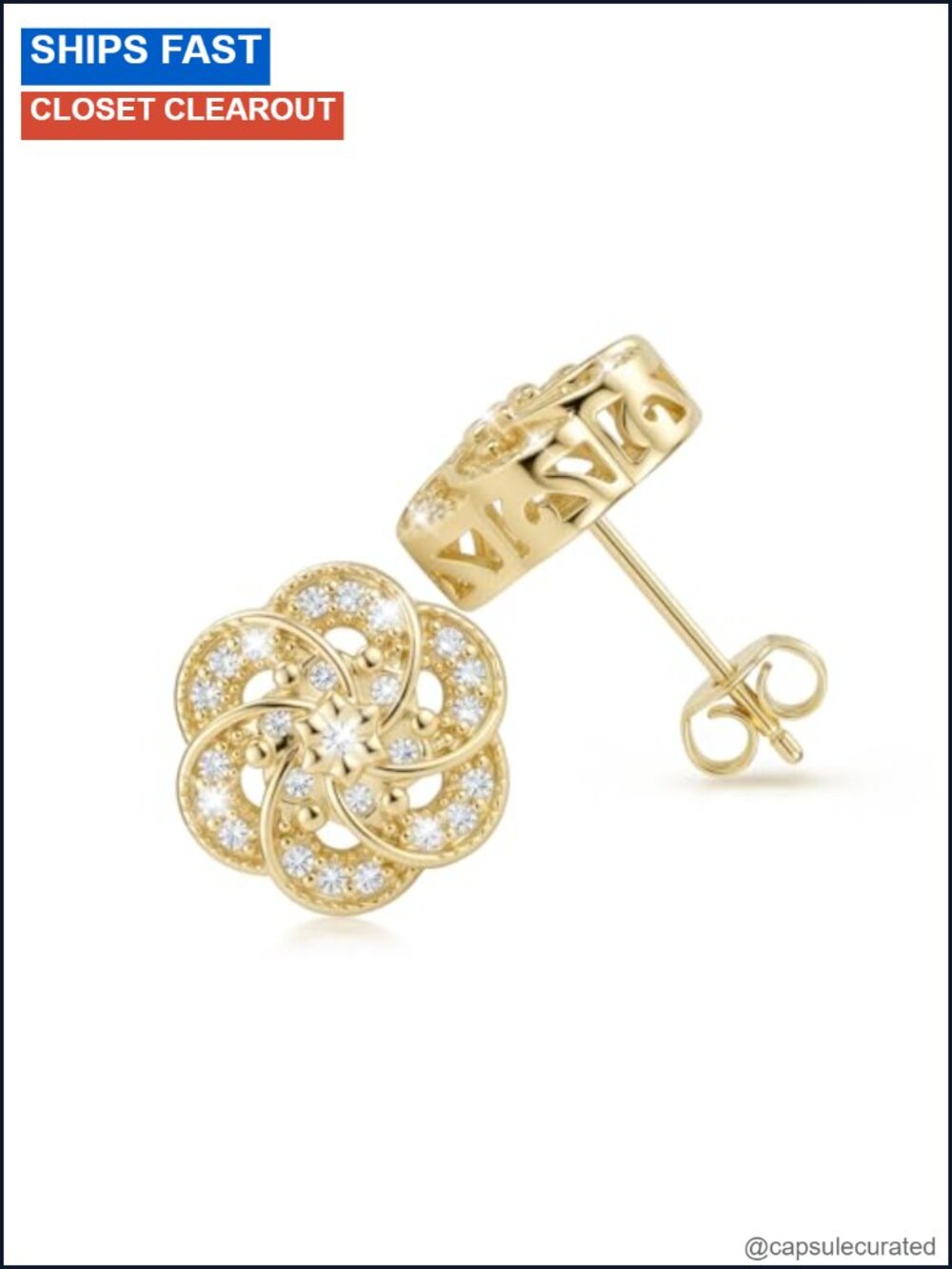 14K Gold Plated Flower Stud Earrings Women Hypoallergenic CZ Sparkling 10mm